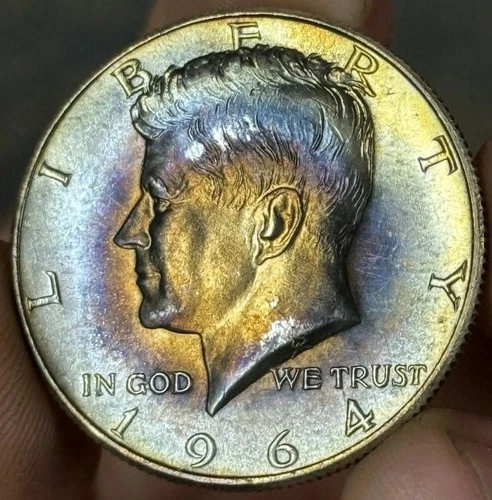 1964 Kennedy Half Dollar Silver 90 US Coin Brilliant Uncirculated BU Toned UNC