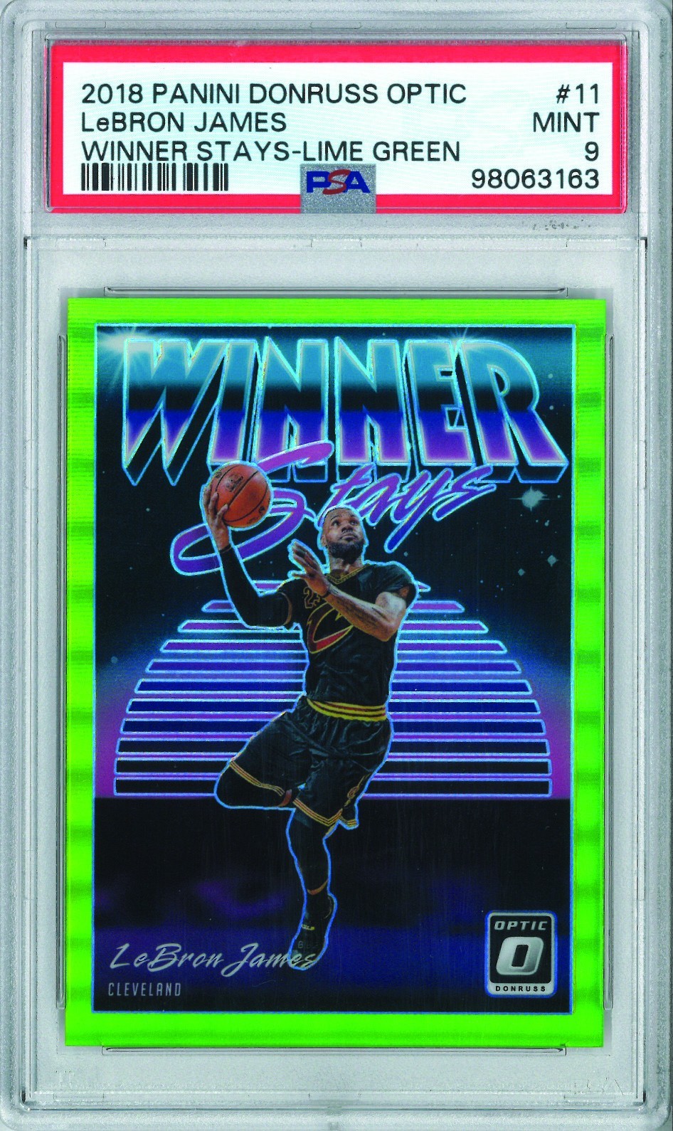 PSA 9 LEBRON JAMES 2018-19 DONRUSS OPTIC WINNER STAYS #3/149 LIME GREEN #11 MINT