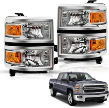 Headlights Assembly Fits for 2014 2015 Chevy Silverado 1500 Pickup Truck [Haloge