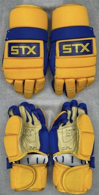 VTG STX 777 Lacrosse Gloves Yellow Blue Open Palm Sports Rare