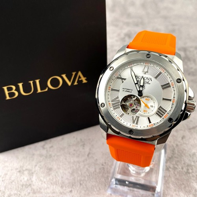 #ad Bulova Marine Star 45mm Whit Dial Rubber Strap Automatic Men#x27;s Watch 98A226 $269.00