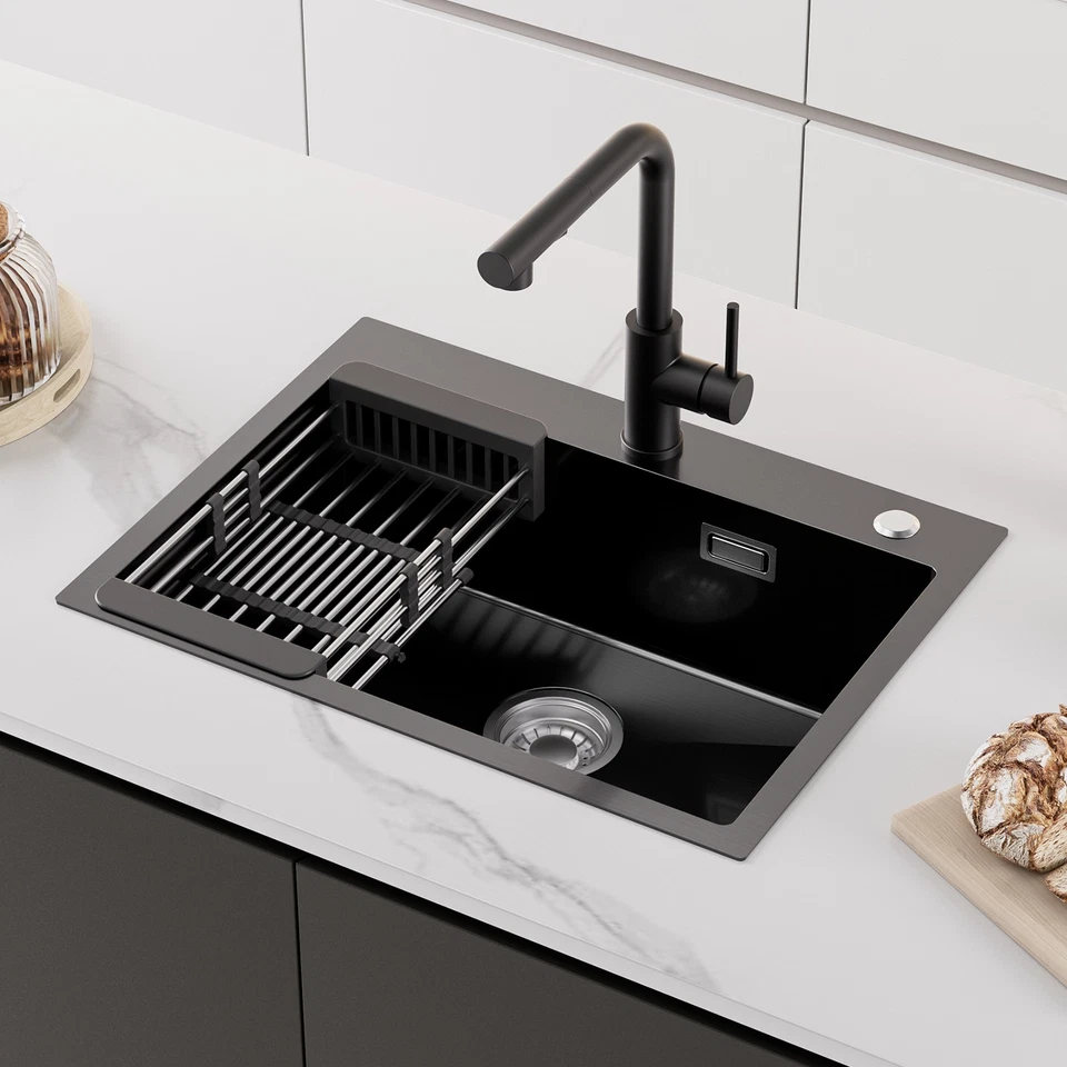 60x45 cm Küchenspüle Edelstahl Einbauspüle Spülbecken mit Ausziehbar Wasserhahn - Bild 2 von 4