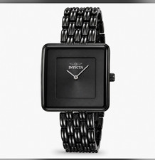 Invicta Quartz Dress Watch Square Black Analog Dial Black Metal Bracelet