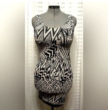 GUESS Black Beige Geometric Knit Sleeveless Bodycon Knee Length Dress Size M
