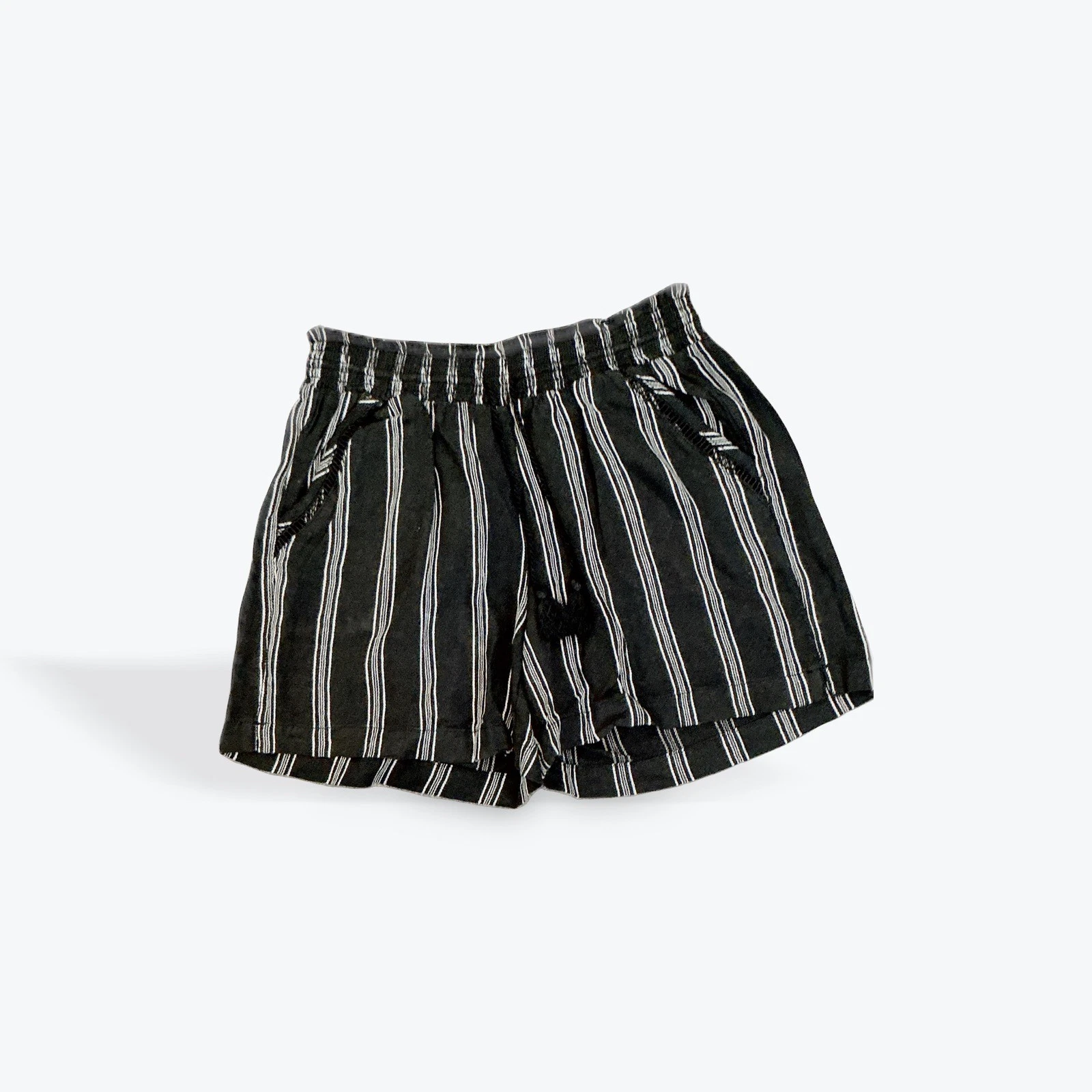 Briggs Womens Black White Striped Linen Blend Smocked Waist Shorts Size L