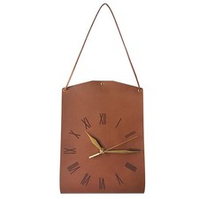 Dark Brown Nordic Style PU Leather Hanging Wall Clock Vintage Industrial Design