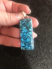 Blue Cloud Mountain Turquoise Tag Tab Pendant 2" Artisan