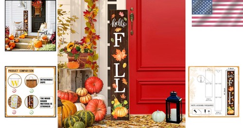 Hello Fall Wooden Porch Sign - Rustic Autumn Welcome Decor - Picture 2 of 9