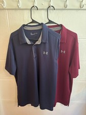 Two Under Armour Men's Tech Golf Polos - Navy and Maroon Mens XL Good Condition