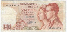 Belgium  50  Francs  16.05.1966  P 139  Series S  Circulated Banknote
