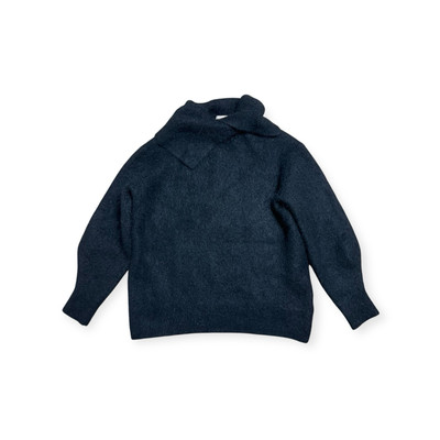 Black Chunky Knit Jumper Collared Small Oversized Alpaca Wool - Main Image