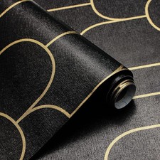 Yasinet Peel and Stick Wallpaper Modern Black Gold Wall 17.3X118.7,