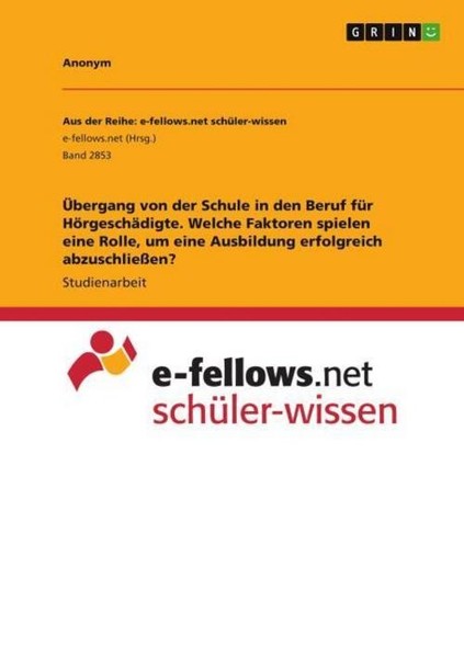 ÜBergang Von Der Schule In Den Beruf FüR HöRgeschäDigte. Welche Faktoren Spielen-image