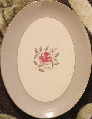 Flintridge China Oval Platter Floral Pattern White Pink Green Glossy