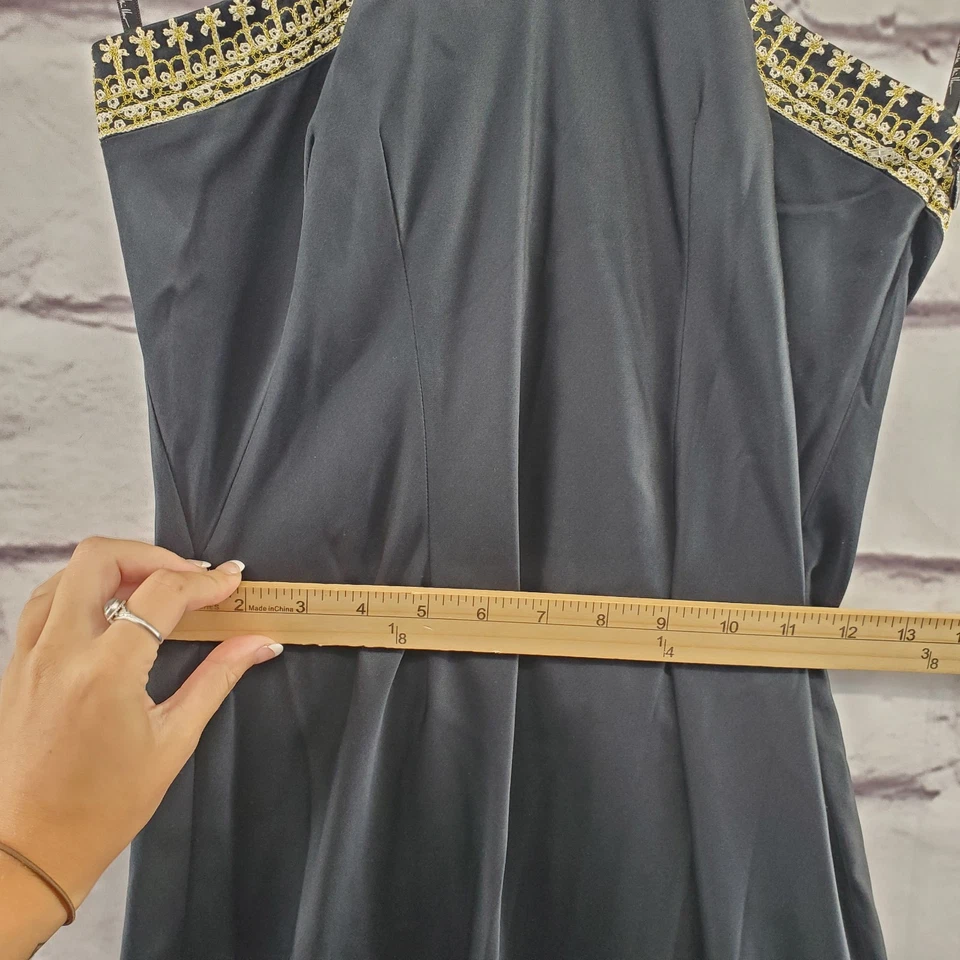 NICOLE MILLER Halter Shift Dress Womens 6 Embroidered Metallic Weave Vintage - Image 4 of 4