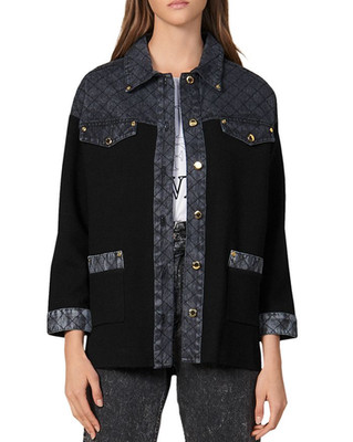 Sandro Paris Women's Black Denim Trimmed Jacket Size 40 FR 10 UK 8 US SFPCA00073