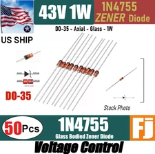50x 1N4755 Zener Diode 1W 43V DO-35 AXIAL Glass Body | US Ship