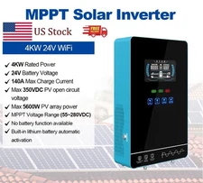 4KW 4000W Hybrid Solar Inverter 24V AC 120V/240V MPPT 140A Parallel Wifi BMS US