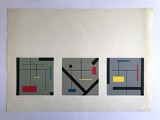 A. JOLIN Tryptique aux mobiles statiques, 1954. Sérigraphie 7/8 signée au crayon