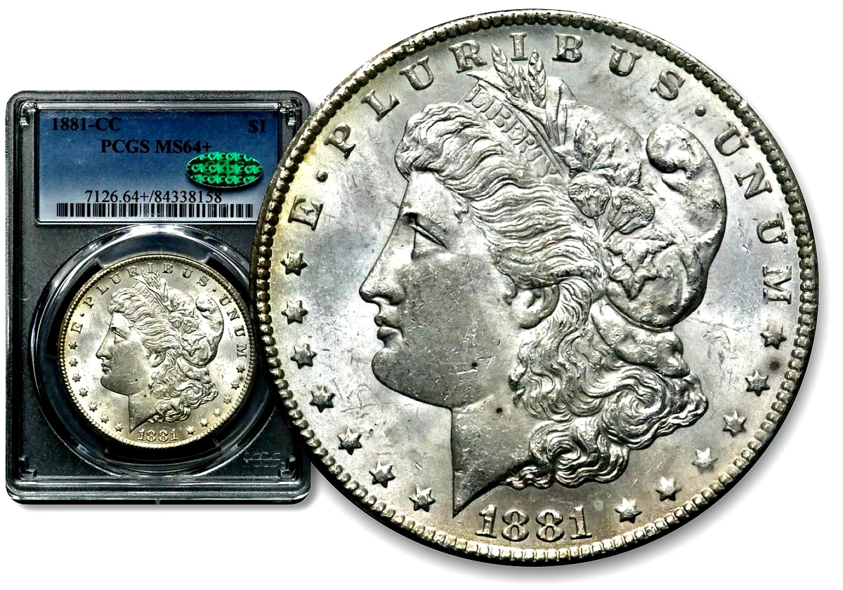 PCGS & CAC Certified MS 64 Graded 1881 Year Morgan US Dollars