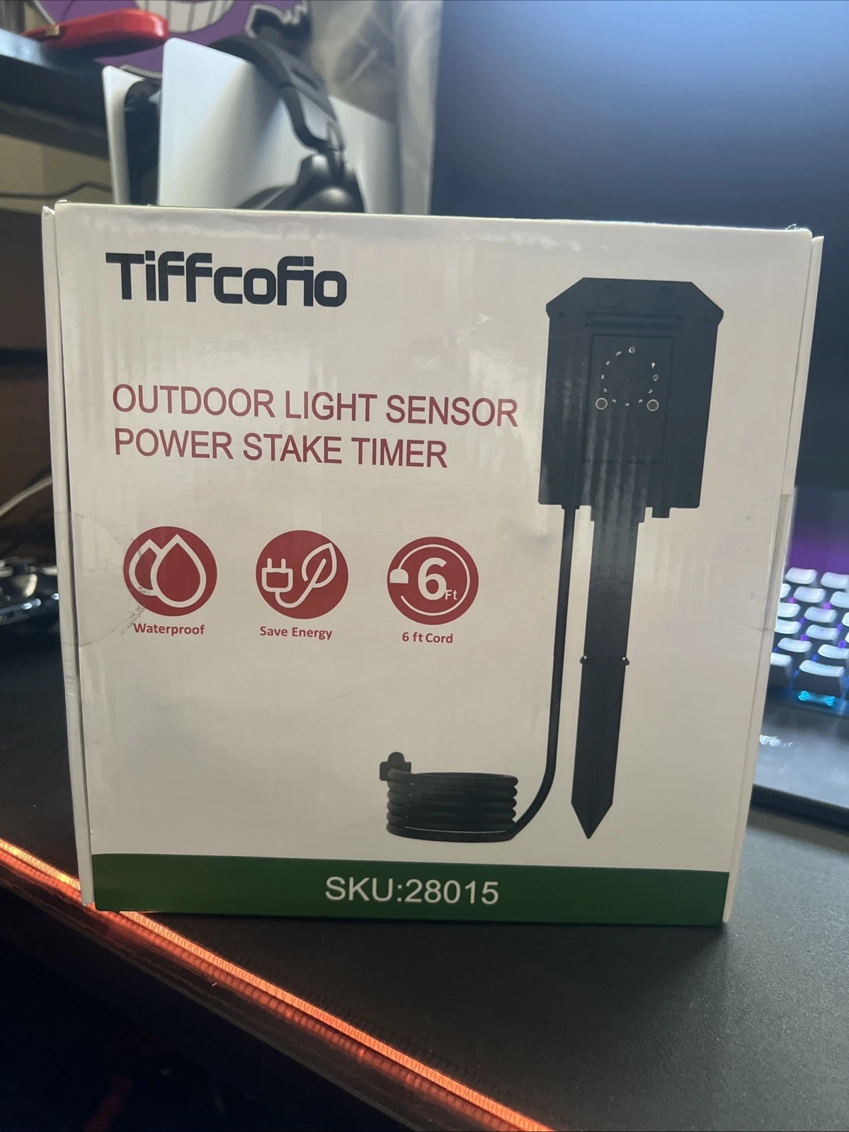 Tiffcofio Outdoor Light Sensor Power Stake Timer Waterproof 6Ft Cord 6 Outlets