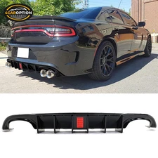 Fits 15-23 Charger V4 Rear Bumper Lip Diffuser Quad Exhaust W/ LED Gloss Black