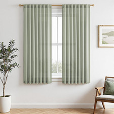 MRTREES Gardinen Schal Mit Verdeckten Schlaufen Salbeigrün Leinenoptik Kurz Fens