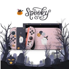 Cute Pink Ghost Halloween Skin Decal for Nintendo Switch  Joy-Con - Full 3M Wrap