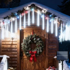 Solar Meteor Shower Icicle Lights - 20 Tubes 480 LED Cascading Raindrop Lights,