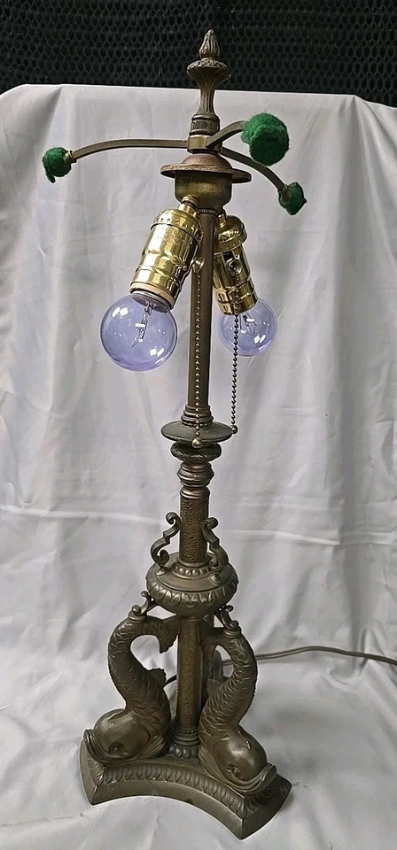 Base Lámpara Dolphinn Bronce Lacado Pairpoint Firmado 23" Foto 2 de 4