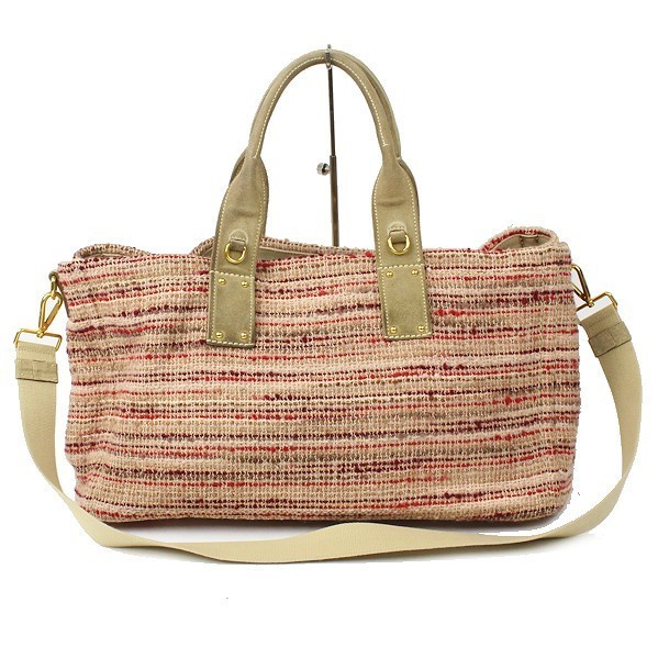 PRADA Tweed Canapa Tote 2WAY Bag BN2042 Pink Beige Suede 60455 from japan thumbnail 2