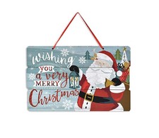 Merry Christmas Santa Glittered Wood Welcome Sign, 14x9