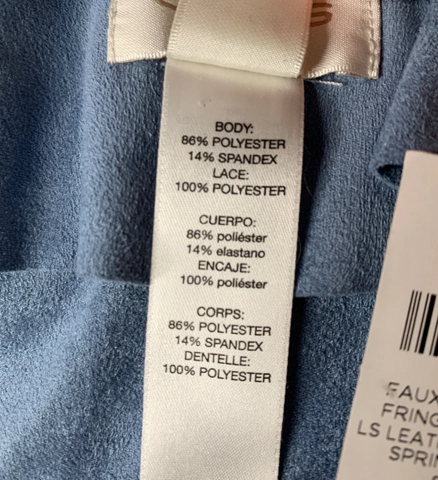 Chaqueta Chicos Talla S EE. UU. Imitación Gamuza Flecos Encaje Frente Abierto RAA10423 Azul Nueva con Etiquetas Foto 3 de 4