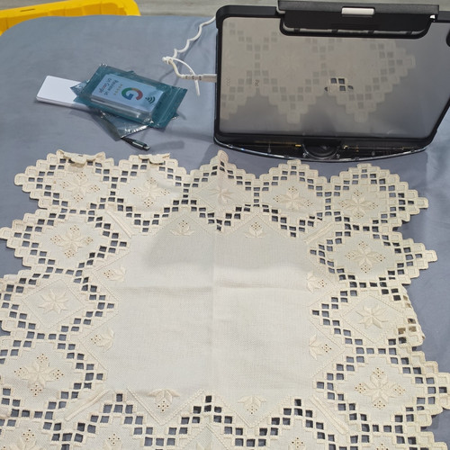 Handmade Hardanger Embroidered White Cutwork Decorative Linen Table Topper