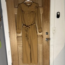 Storia women  s brown Ruffle Long Sleeve jumpsuit size L