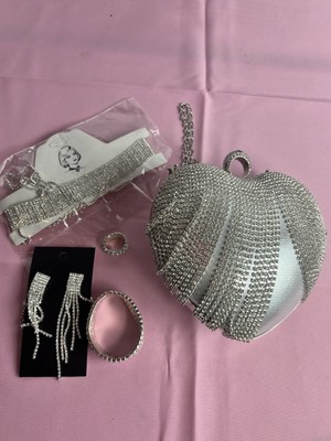 Necklace Earrings Bracelet Prom Jewelry Purse Set Dinner Party Bride New