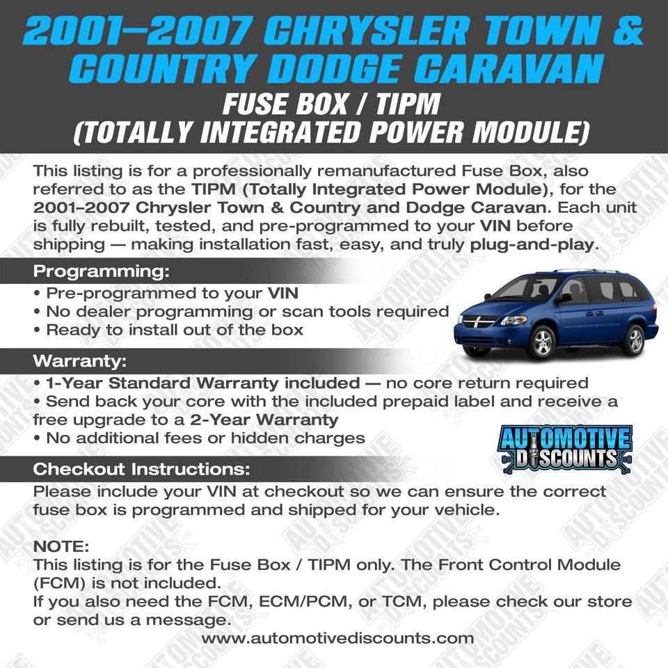 2002 Dodge Caravan Programmed & Updated  OEM Rebuilt TIPM Fuse Box 04869200 - Image 3 of 4