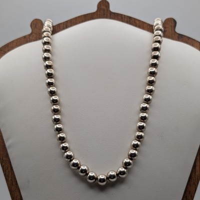 Vintage Sterling Silver 925 Sheek Round Ball Bead Choker Strand Necklace 6mm 24''