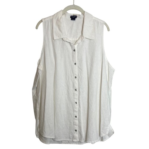 Herrliches ärmelloses Damen-Top mit Knopfleiste XL weiß Leinen Viskose Kragen Shirt
