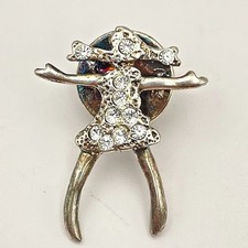 Vintage 90s Silver Tone Clear Rhinestone Figural Brooch Pin Women's Jewelry
