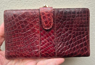 Vtg Italy GENUINE CROCODILE Skin Wallet Red Kisslock Floating Frame ECHT PRYM