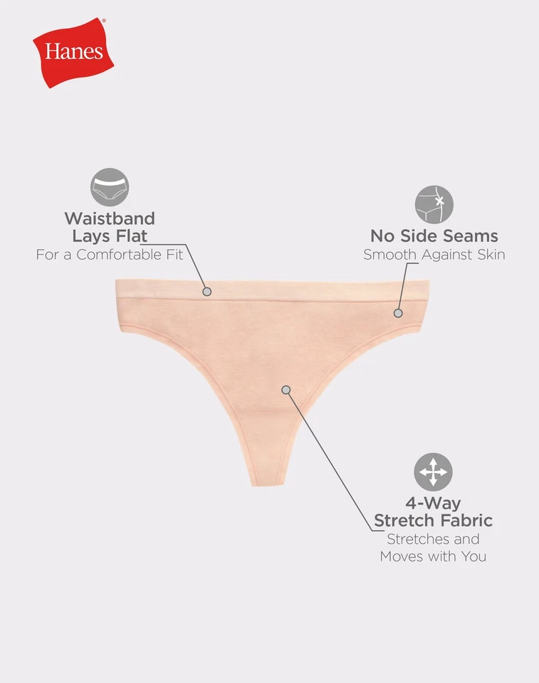 Hanes 6-Pack Thong Comfort Flex Fit Women Panties Microfiber Lightweight Wicking - Image 2 of 4