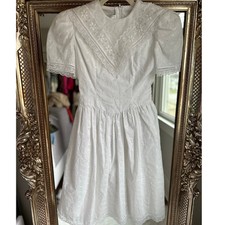 Gunne Sax Jessica McClintock Vintage Babydoll White Eyelet Lace Dress XXS XS
