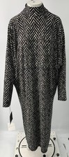 Norma Kamali Black White Large HerringBone Dress To Mid Calf NWT sz L/40