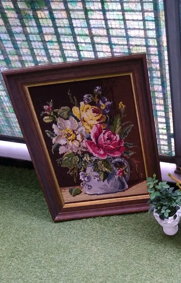 Gobelin Stickbild mit Holz-Rahmen 50 x 39 cm Handarbeit Super Zustand 👍 - Bild 3 von 4