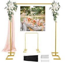 8.2FT Square Wedding Arch Backdrop Stand,Balloon Arch Stand, Metal Gold Backd...