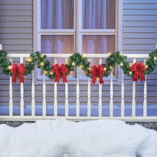 9-Ft LED Lighted Christmas Garland with Red Bows Indoor Outdoor Holiday Decor