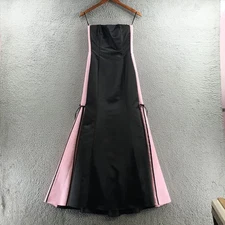 Jessica McClintock Gunne Sax Prom Dress Gown Black Pink Strapless Pleated