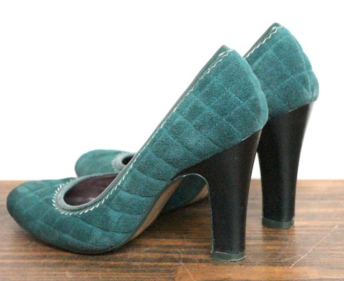 POETIC LICENCE QUILTED TEAL GREEN GENUINE LEATHER SUEDE HIGH HEEL PUMP SHOES 6M - Picture 8 of 12