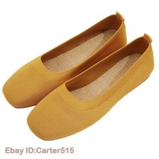 Solid Color Slip On Mesh Loafers Stretch Knitted Ballet Flats Soft Shallow Shoes